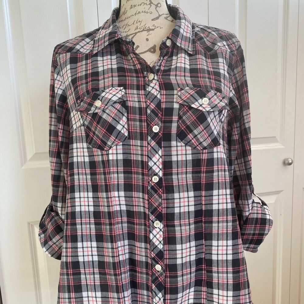 Torrid plaid cotton top, pink/black/white, 1X, EUC